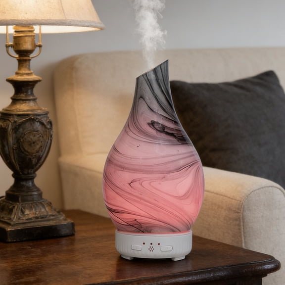 Essential Oil Diffuser Aromatherapy Diffuser,Art Glass Oil Diffuser with Auto Shut-Off Protection 4 Timer Setting 7 Colors Changed LED Night Light for Home Office Decor Gift