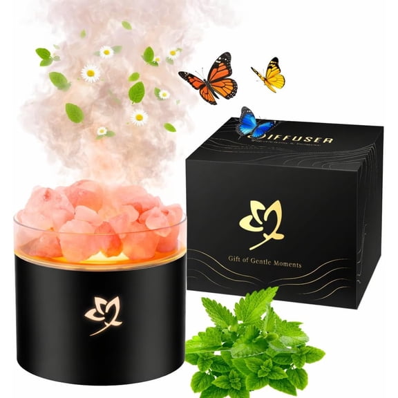 Essential Oil Diffuser - Black Himalayan Salt Lamp Diffuser for Bedroom Yoga Hotel SPA - 7 Colors LED with Peaceful Sleep - Gifts for Women Men