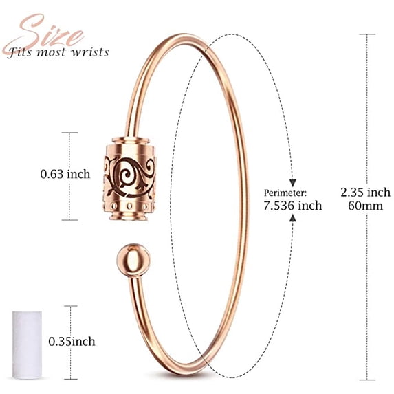 Essential Oil Diffuser Bracelet, Aromatherapy 316L Stainless Steel Adjustable Rose Gold Bracelet with 4PCS Refill Sticks, Retro Hollow Design Relaxation Bracelet Birthday Gift for Girls and Women