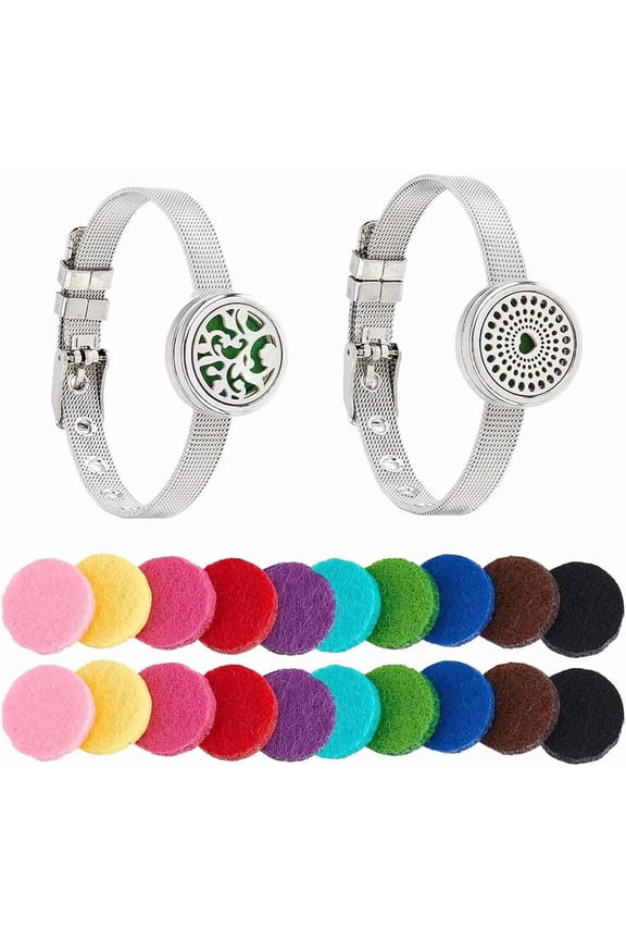 Essential Oil Diffuser Bracelet Aromatherapy Locket Adjustable Bracelet Watch Band Bracelets with Washable Refill Pads for Women Men Friends
