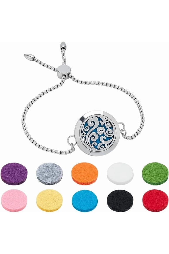 Essential Oil Diffuser Bracelet Aromatherapy Locket Adjustable Stainless Steel Diffuser Bracelet Clouds Pattern Scent Bracelets with 10pcs