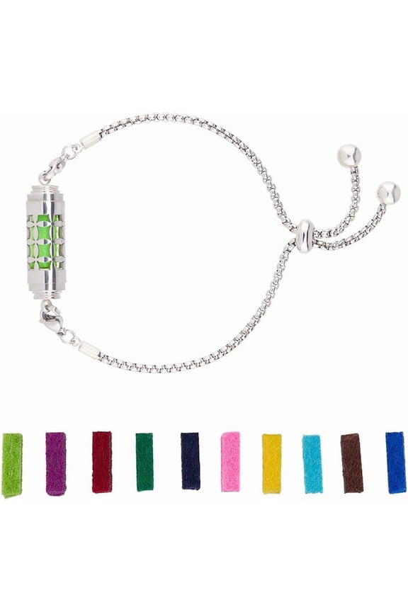 Essential Oil Diffuser Bracelets Stainless Steel Aromatherapy Bracelets Adjustable Slider Diffuser Bracelet with 10pcs Refill Pads for Women Silver DIY