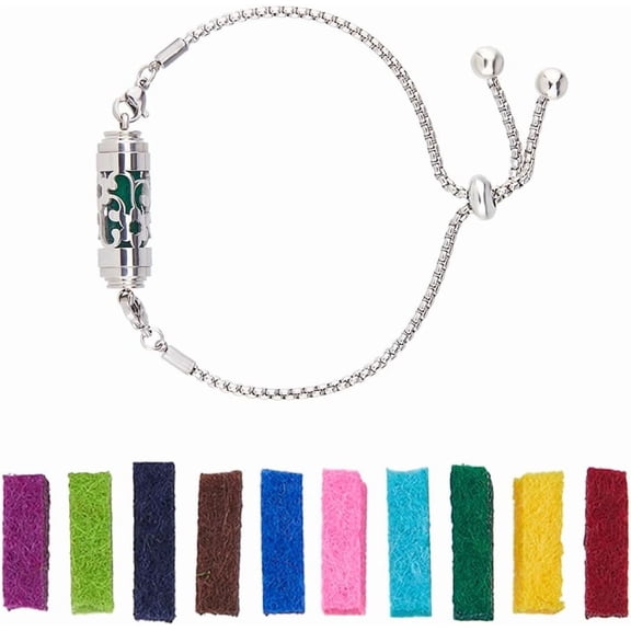 Essential Oil Diffuser Bracelets Stainless Steel Aromatherapy Bracelets Adjustable Slider Diffuser Bracelet with 10pcs Refill Pads for Women