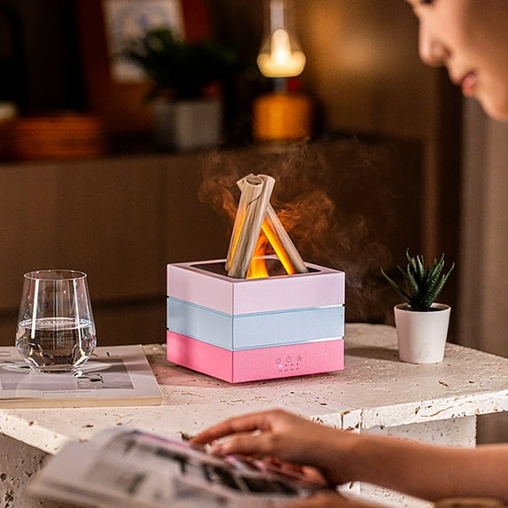 Essential Oil Diffuser, Campfire Flame Fire Diffuser, Ultrasonic Cool Mist Humidifier, Scent Aroma Diffuser with 7 Colors Light, Timer & Auto-Off for Home, Room