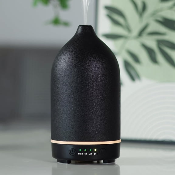Essential Oil Diffuser Ceramic Diffuser - 150ml Aromatherapy Diffuser for Essential Oils with Timer and 7 Colors LED Light Ultrasonic Aroma Diffuser with Auto Shut-Off, Home Office Decor&Gift (Black)