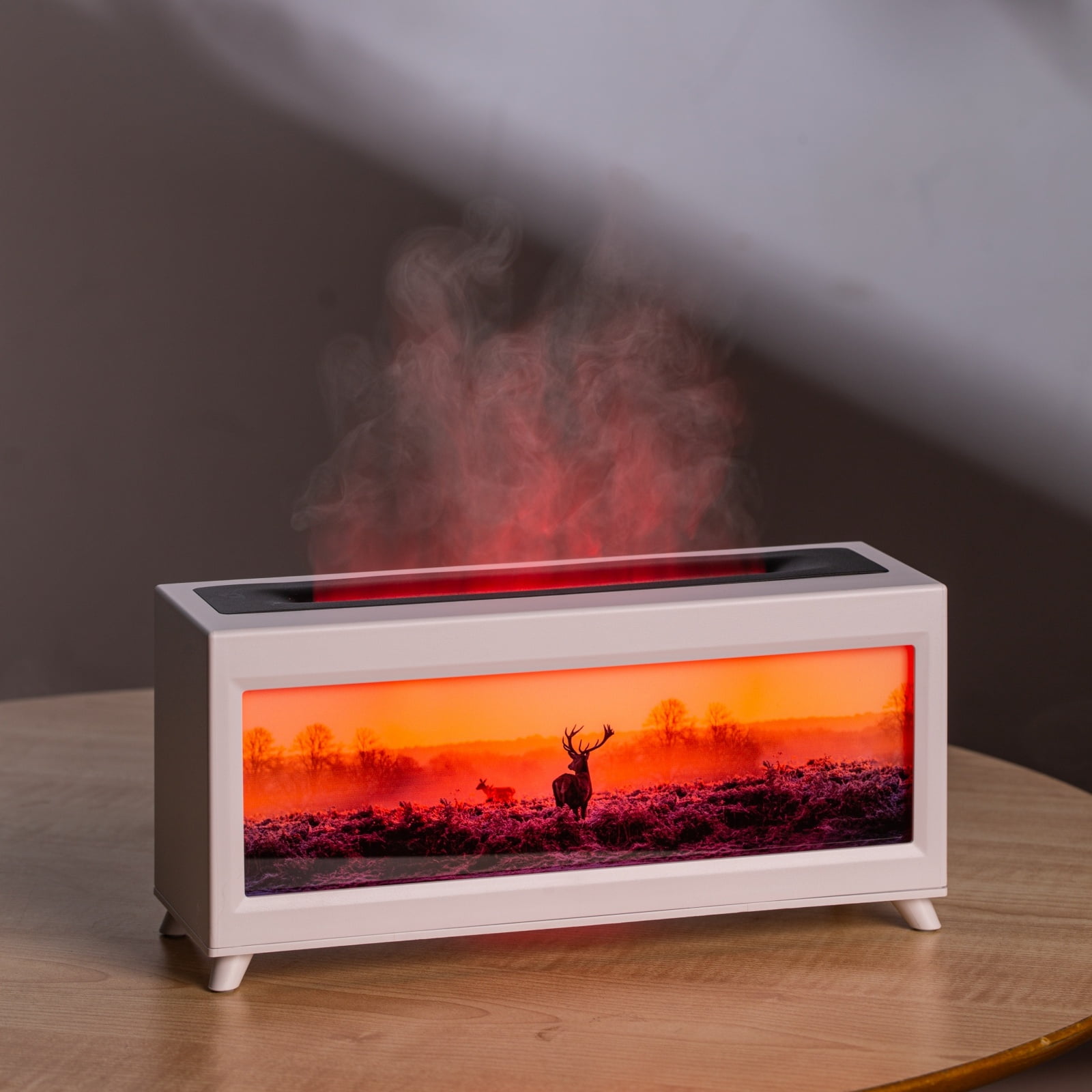 Essential Oil Diffuser, Fireplace Fire Flame Aromatherapy Diffuser, 220ml Ultrasonic Cool Mist Humidifier, Scent Aroma Diffuser with 7 Colors Light, Timer & Auto-Off for Home, Room (White)