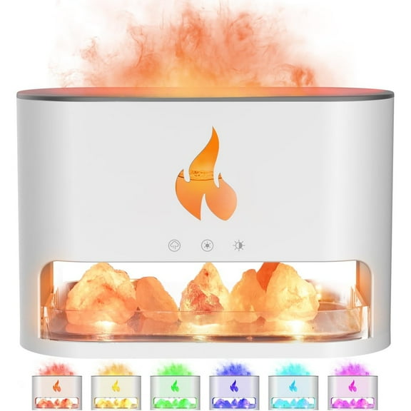 Essential Oil Diffuser, Fireplace Fire Flame Aromatherapy Diffuser, 250ml Himalayan Salt Lamp Scent Diffuser, Cool Mist Humidifier with 7 Colors Light, Timer & Auto-Off for Home, Room (Black)