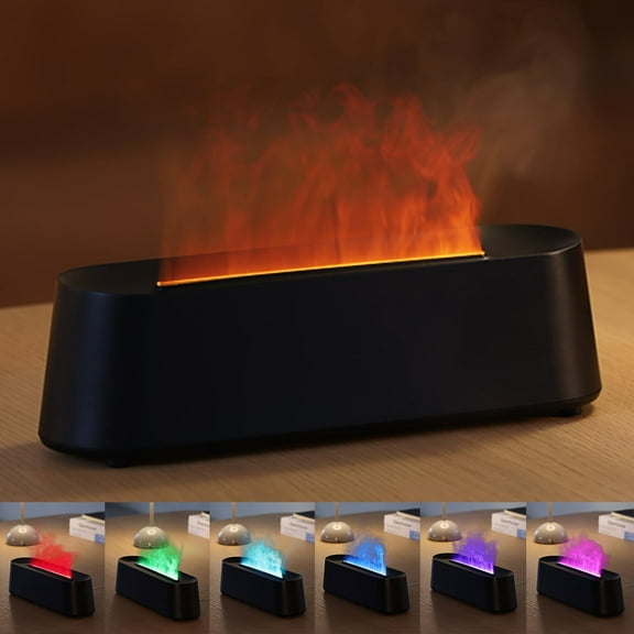 Essential Oil Diffuser, Fireplace Flame Fire 250ml Cool Mist Aromatherapy Humidifier, Scent Diffuser with 7 Colors Light, Remote Control, Timer & Auto-Off for Home, Room (Black)