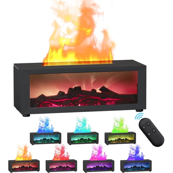 Essential Oil Diffuser Flame Colorful Water Vapor Fireplace Diffusers Fire Humidifier for Aromatherapy Aroma Therapy Machine (Black Fireplace (Long Version)