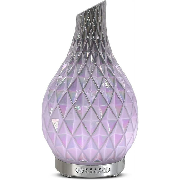 Essential Oil Diffuser Handmade Art Glass Aromatherapy Ultrasonic Humidifier with 7 Colors Lights Changing, Waterless Auto Shut-Off, Time Setting for Home, Office, Room 120ml (Diamond)