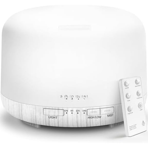 Essential Oil Diffuser for Home, 500ML Aromatherapy Diffuser Humidifier with Remote Control, 7 Color LED Lights, Quiet Cool Mist Diffuser for Bedroom, Living Room, Office (White)