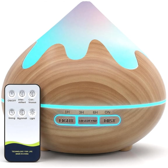 Essential Oil Diffuser for Home 500ML, Ultrasonic Large Diffuser Oil Machine with Remote Control, Diffusers for Home Office Room, Aroma Diffuser with 14 Color LED & 2 Mist Mode, Brown