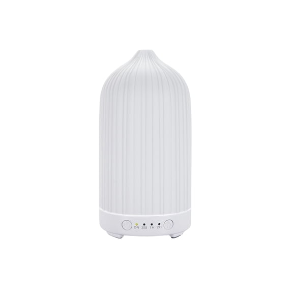 Essential Oil Diffuser, Humidifier with Essential Oil Diffuser, 6X3 in, White Ribbed Faux Ceramic Body, 1 Pc, Color Changing Night Light, Living Spaces, Bedroom Use