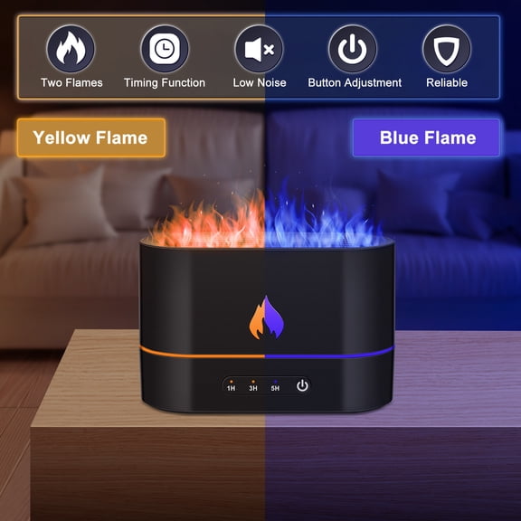 Essential Oil Diffuser & Humidifier for Bedroom with LED Flame Light, 3 Timer Settings, Auto Shut-Off, Quiet Operation