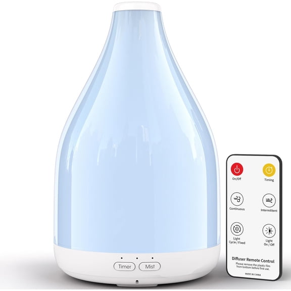 Essential Oil Diffuser for Large Room, Modern Stylish Aroma Diffusers Home Decoration, 12 Hours Cool Mist Ultrasonic Humidifier, Colorful Ambient Light & 1-3-6H Timer Off, White