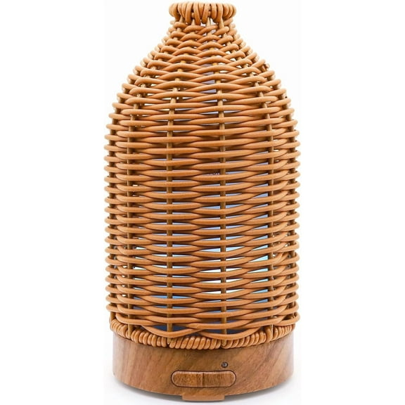 Essential Oil Diffuser - Multifunction Aromatherapy Diffuser 7 LED Color Changing Light 100ML Rattan Diffuser Easy to Clean Suitable for Home,Office (Tan)
