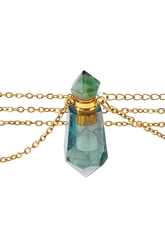 Essential Oil Diffuser Necklace Aromatherapy Diffuser Necklace Natural Fluorite Stone Perfume Bottle Pendant Hexagonal Pointed Perfume Bottle for DIY Men Women Daily Focus Gifts