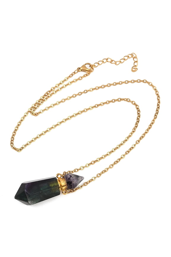 Essential Oil Diffuser Necklace Aromatherapy Diffuser Necklace Natural Fluorite Stone Perfume Bottle Pendant Hexagonal Pointed Perfume Bottle for DIY