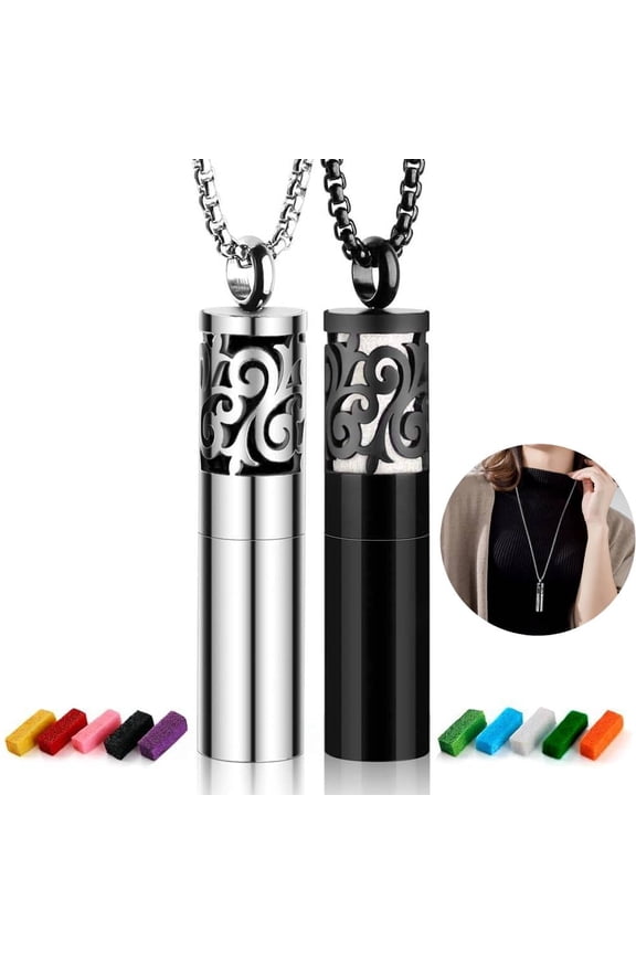 Essential Oil Diffuser Necklaces for Women, 2PCS Aromatherapy Necklaces Stainless Steel Diffuser Locket Pendant Cylinder with 20 Felt Pads
