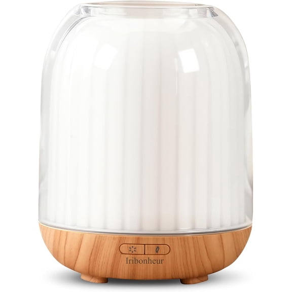 Essential Oil Diffuser with Night Lamp | 120ml USB Portable Aroma Diffuser with Wood-Grain Base & Glass-Look Cover | Humidifier with Lights | Small Humidifier for Bedroom, Office | Room Dcor | Gift