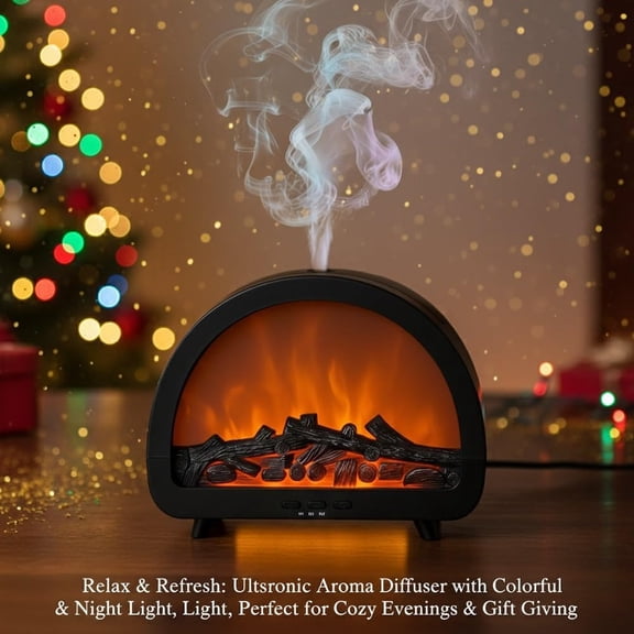 Essential Oil Diffuser, Semi Circle Fireplace Flame Oil Diffuser,Low noise Aromatherapy Aroma Humidifier, Multiple Flame Colors 120ml Humidifier, for Home,Bedroom,Office,Yoga
