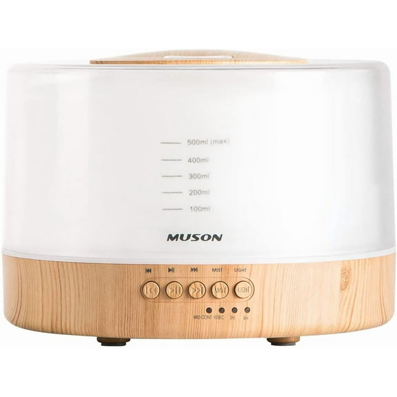 Essential Oil Diffuser Sound Machine Combo for Aromatherapy Fragrant Cool Mist Humidifier with Natural Music & Warm Night Light, Auto Shutoff, White