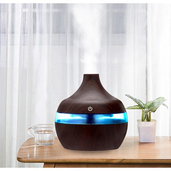 Essential Oil Diffuser, Upgraded 300ml Diffusers for Aromatherapy Diffuser Wood Cool Mist Humidifier with 7 Colors Lights for Home Office Room, Dark Wood