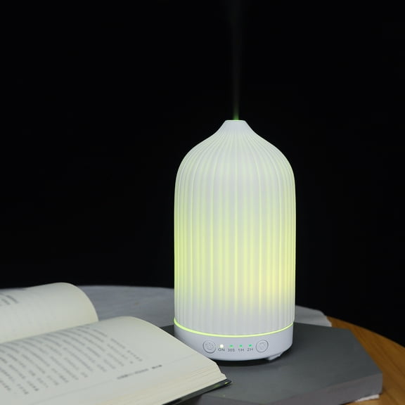 Essential Oil Diffuser, Vase-Style Ultrasonic Aroma Diffuser with Colorful Lights, Vertical Stripe Design, Quiet Portable Cool Mist Humidifier for Home Bedroom Office