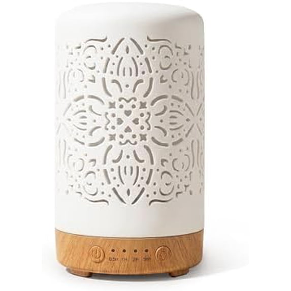 Essential Oil Diffuser White Ceramic Diffuser 100 ml Timers Night Lights and Auto Off Function Home Office Humidifier Aromatherapy Diffusers for Essential Oils