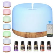 EHIG 500ml Essential Oil Diffuser with Remote Control,6*10ml Air Humidifier with 3 Timers 7 Colors Ambient Light for Large Room Home Office