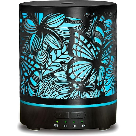 Essential Oil Diffusers 300ML Metal Aromatherapy for Large Room,Butterflies & Flower Ultrasonic Cool Mist Diffuser with Waterless Auto Shut-Off Protection, Home Office SPA Yoga