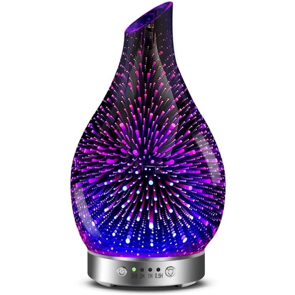 Essential Oil Diffusers Ultrasonic 3D Glass Aromatherapy Diffuser, Auto Shut-Off, Timer Setting, 7 Colors LED Lights Changing for Home, Office, Spa 120ml