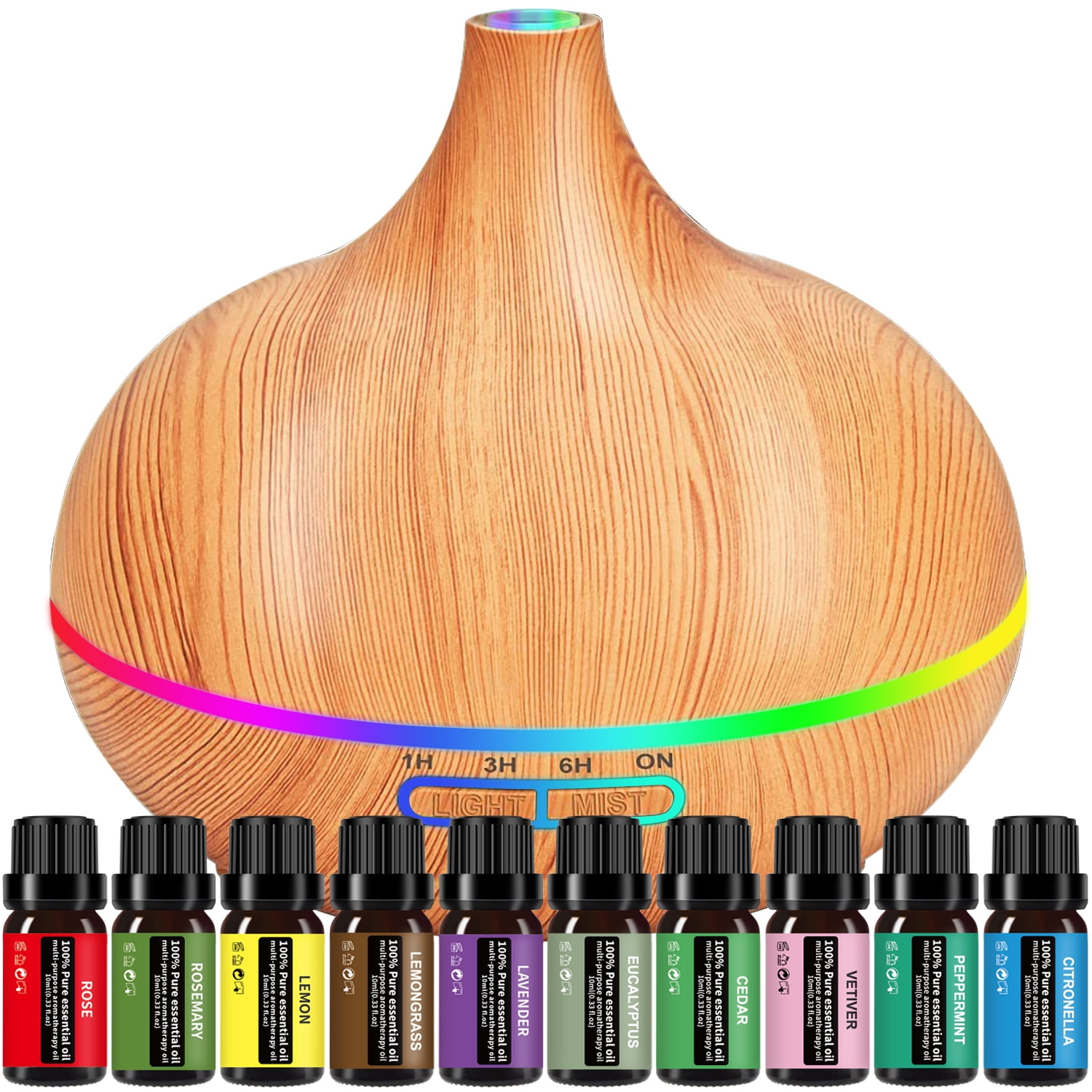 Walmart Essential Oil Diffuser Set with 10 Oils, 550ml, Ultrasonic, Auto Shutoff