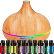 Essential Oil Diffusers with Top 10 Oil Diffuser Gift Set,550ml Aroma Diffuser,Ultrasonic Cool Mist Aromatherapy Diffuser Waterless Auto Shut.