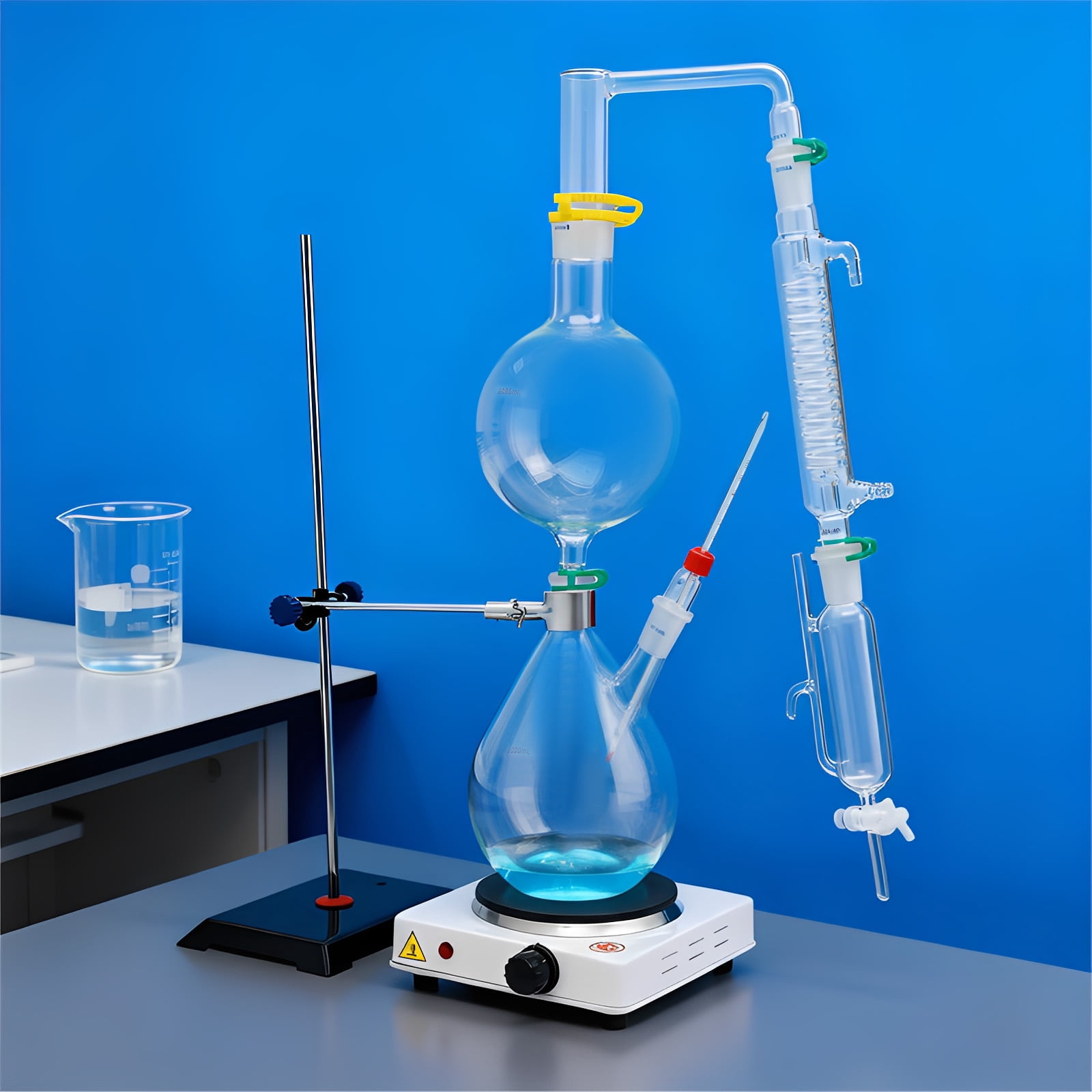 Essential Oil Distillation Equipment, Distillation Apparatus, Lab Distillation Kit with 1000W Heating Plate