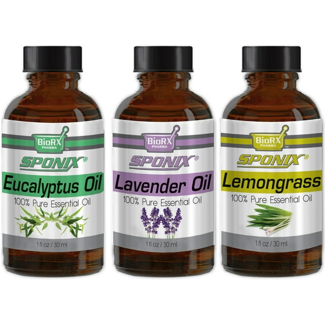 Essential Oil Eucalyptus, Lavender and Lemongrass Aromatherapy ( 3 x 30 mL / 1 Oz ) Gift Set