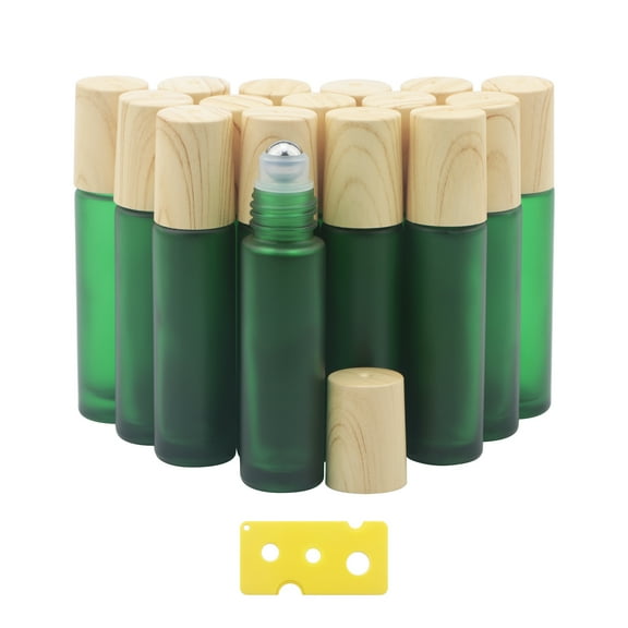 Essential Oil Glass Bottle 16pack 10ml Colorful Frosted Glass Roller Bottles with Stainless Steel Roller Balls Reusable Refillable Bottle, perfect for travel, carrying outside (Green Frosted)