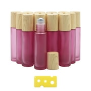 Essential Oil Glass Bottle 16pack 10ml Colorful Frosted Glass Roller Bottles with Stainless Steel Roller Balls Reusable Refillable Bottle, perfect for travel, carrying outside (Pink Frosted)