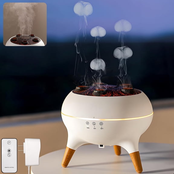 Essential Oil Jellyfish Diffuser, Aromatherapy 250ml Ultrasonic Cool Mist Humidifier, Music Sync Jelly Fish Diffuser with 7 Colors Light, Remote, Timer for Home Office (White)