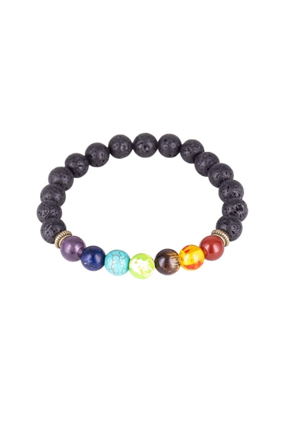 Essential Oil Lava Stone and Multicolor Chakra Gem  Unisex Diffuser Bracelet