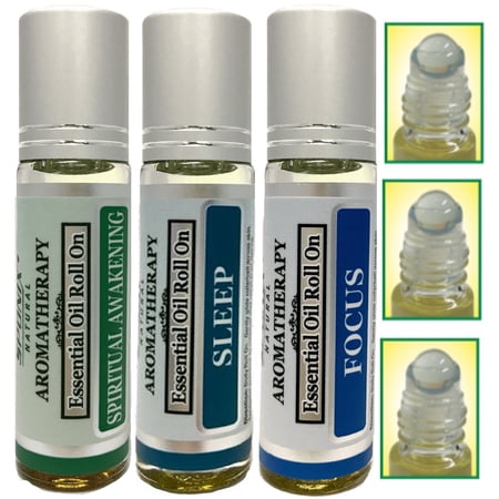 Essential Oil Roll On Focus, Spiritual Awakening and Sleep 10 ml Each - Aromatherapy - Gift Set of 3 - Made with 100% Pure Therapeutic Grade Essential Oils  by Sponix Pack of 3