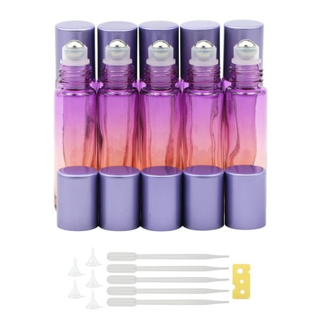 Essential Oil Roller Bottles Purple-Orange Gradient Roller Bottles with Stainless Steel Roller Balls and Purple Cap 10 Pack 10ml 5 Droppers + 5 Funnels + 1 Opener