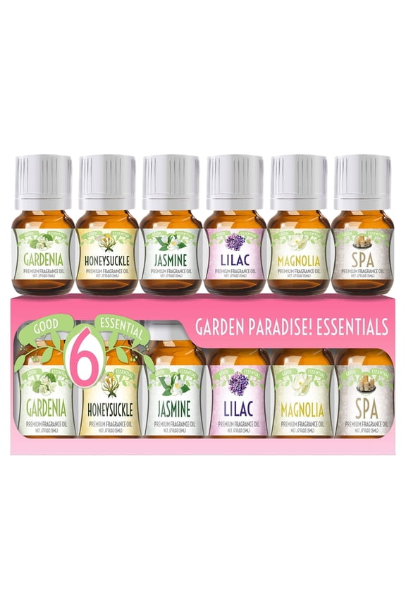 Good Essential Oil Set  6-Pack Floral Aromatherapy  Gardenia, Honeysuckle, Jasmine, Lilac, Magnolia, Spa  for Candles, Soaps, Perfume, Diffuser, Home Care