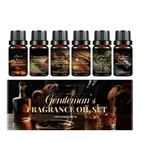 Essential Oil Sets,Oil Diffuser Essential Oils,Men Essences Oil Gift Set Premiums Fragrant Oil For Diffusers,Diffuser Oil,Use for Soap Candle Making,Caramel Apples, Pumpkin Pie(6*10ml)