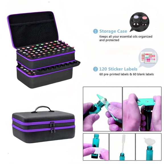 Essential Oil Storage Organizer with 127 Compartments, Black and Purple(Bottles Not Included)