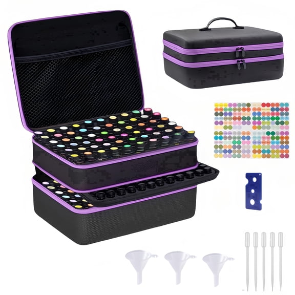 DIYING 127 Slots Essential Oil Case Organizer, Shockproof Eva Hard Shell Essential Oil Storage Carrying Bag for Travel and Home, Black & Purple
