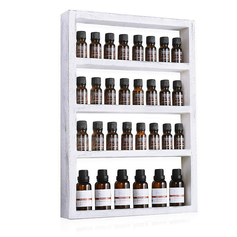 Essential Oil Storage, Wall Mounted Wooden Display Shelf Rack for Essential  Oils & Nail Polish, Rustic Gray White 