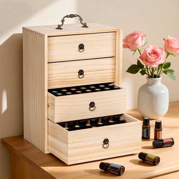 Essential Oils Box for 112 Bottles, Wooden Storage Organizer for 5-30ml Bottles