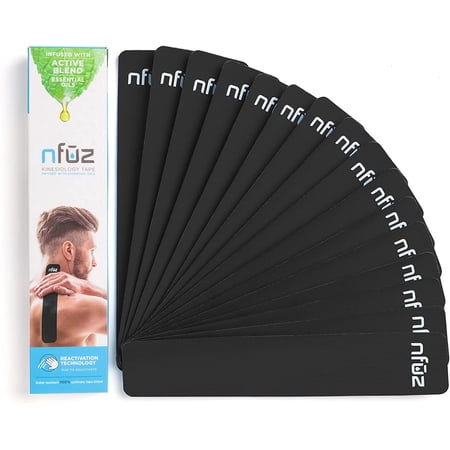 Essential Oils Infused Kinesiology Tape- Nfuz Tape – Active Blend - 16 Count Precut Black Strips