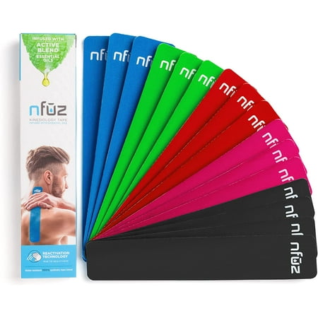 Essential Oils Infused Kinesiology Tape-Nfuz Tape– Active Blend - 16 Count Precut Multicolor Strips